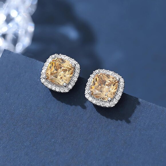 Women's Square Birthstone Cubic Zirconia Mall Dainty Tan Elegant Earring - Picture 5 of 6